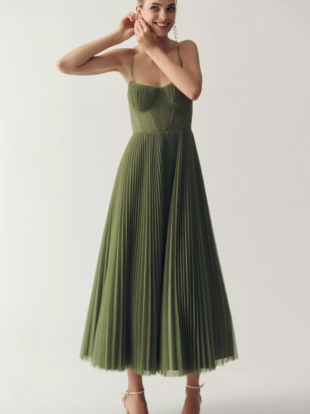 Hutch Amara Corset Pleated Tulle Fit & Flare Midi Dress - Anthropologie
